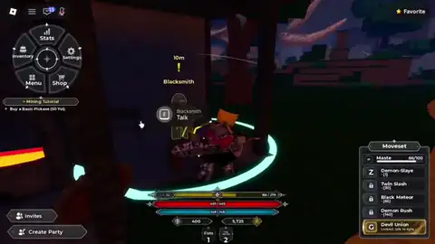 CloverFall Blacksmith — Mining Tutorial buy Basic Pickaxe for 50 Yol