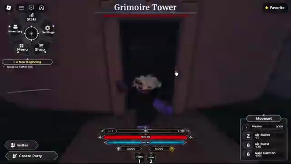 CloverFall Grimoire Tower exterior at session start