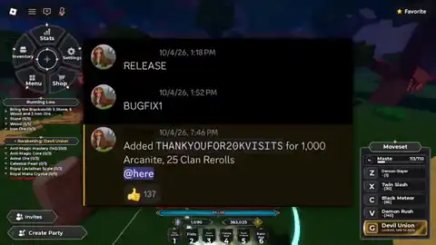 CloverFall Discord drop — RELEASE, BUGFIX1, THANKYOUFOR20KVISITS before you paste in-game